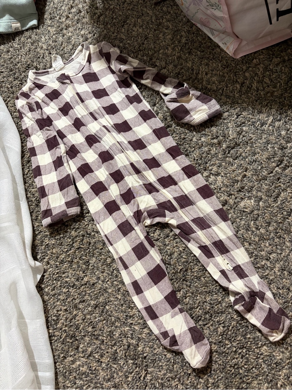 kate quinn Purple and Cream Buffalo Check Footed Pajamas